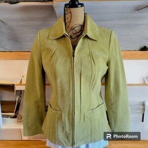 Bernardo Womens  Leather Lime/Green Suede Zip-Up Jacket Size PS